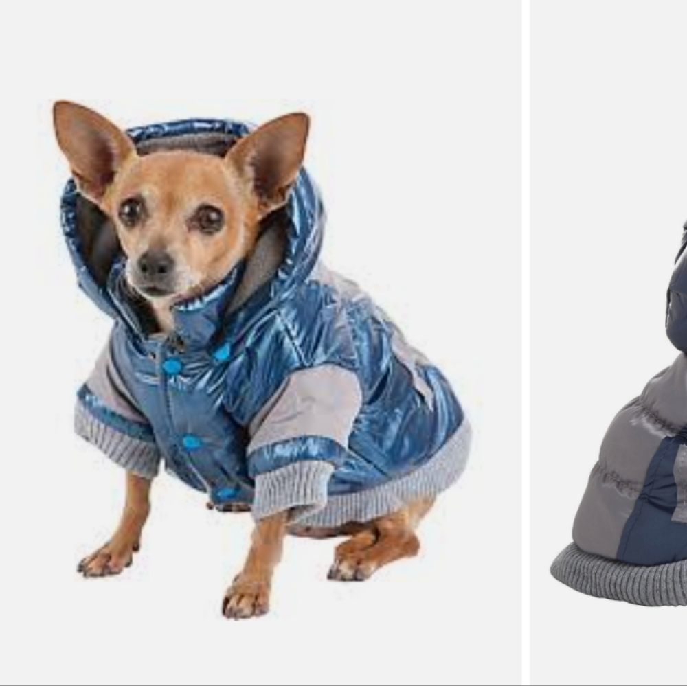 Pet Life 3M Thinsulate Retro Blue Gray Puffer Coat with Detachable Hood 12-14"